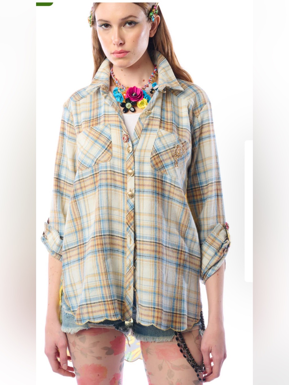 NWT Aratta Silent Journey- Western Babe Shirt- Ivory/Blue/Gold